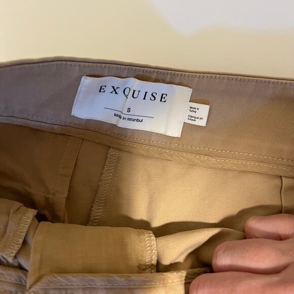 Anthropologie Exquise High Rise Pleated Chino Tan Cedar Pants Crop Small - Picture 3 of 13